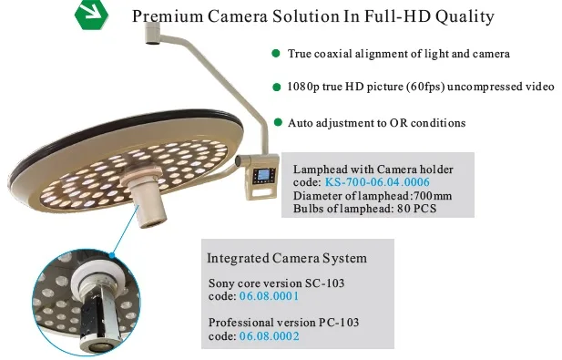 LED Surgical Operation Lamp 700mm/700mm dual heads Ceiling medical with camera operation light