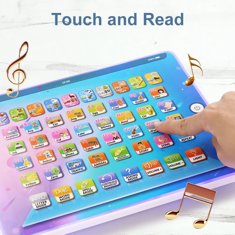Kids Tablet, Interactive ABC 123s Music Electronic Educational Toddler Toys for Homeschool, Touch and Learn Spelling Words