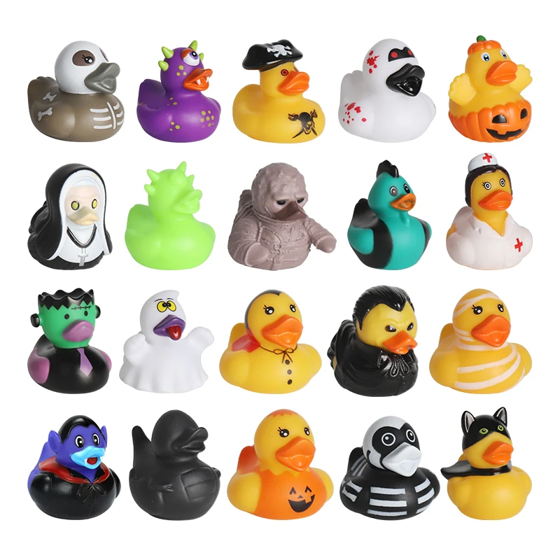 Promotional 20 PCS Assorted 2 Inch Mini Pumpkin Rubber Duckies Bath Toys Party Gift Halloween Rubber Ducks