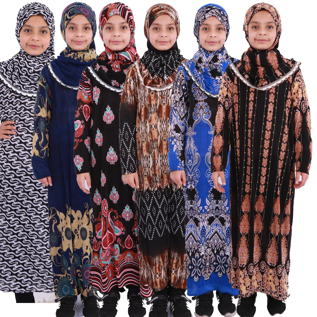 2022  4-15 Years Cotton Material Traditional  Gril Muslim Kids Prayer Floral Print Robe fille Abaya Dubai Islamic Clothing Abaya