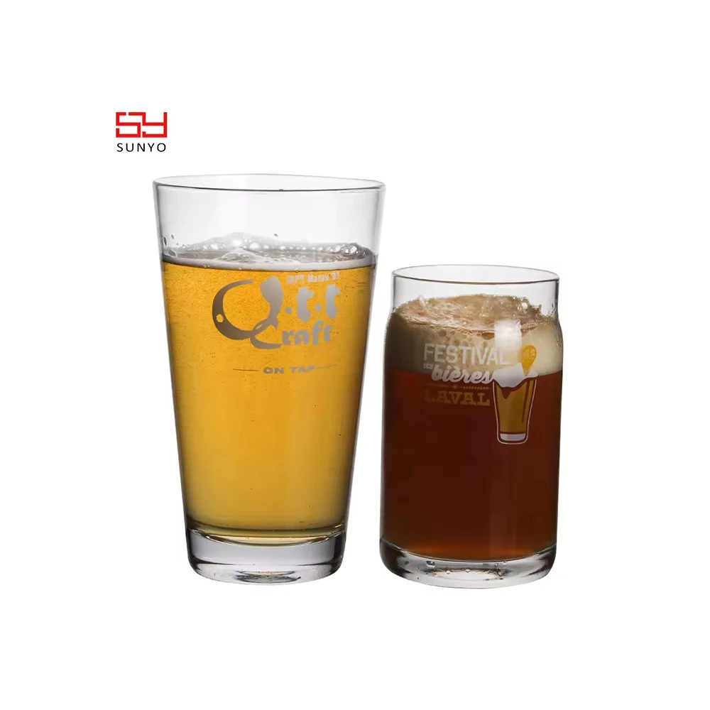 Sunyo Handmade Lead Free Crystal clear glass Pint Beer Glass And Half Pint Beer Glass
