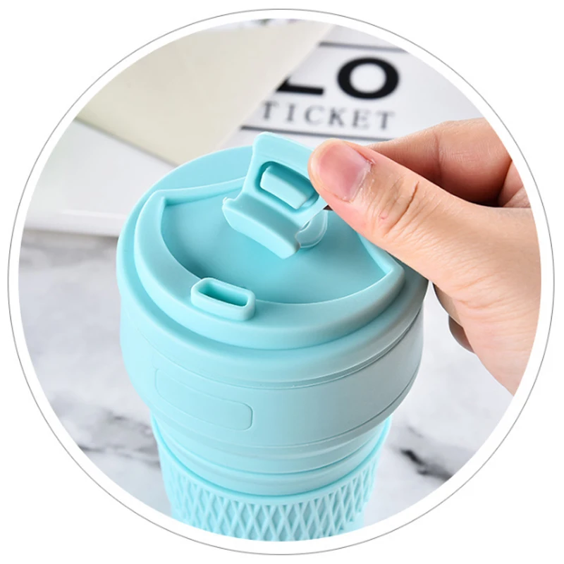 BPA-free  350 ml leak proof portable Silicone foldable Travel mug  Heat Resistant Collapsible Coffee Cups With Lids