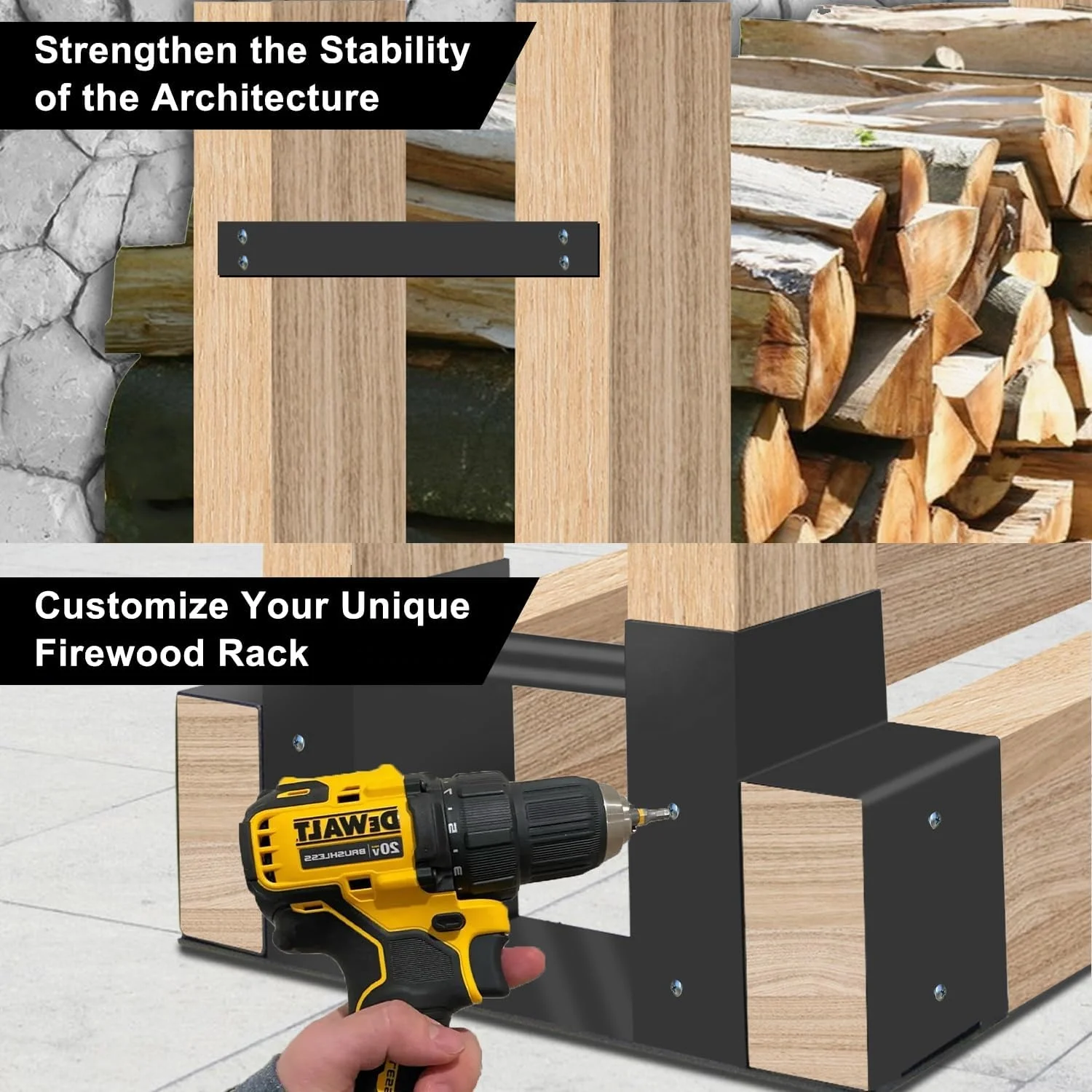 2 PCS Firewood Rack for Outdoor Firewood Storage Metal Lumber Storage