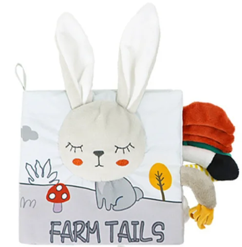 Hot selling Early Educational Animal Rabbit Elephant Lion Tails Baby Cloth Book Tail Fabric Learning Book Baby Soft Cloth Books