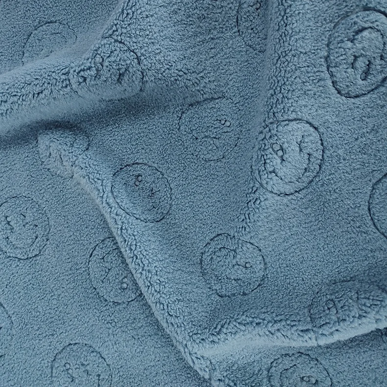 Smiling face design fleece sherpa solid plain color embossed garment sherpa fabric