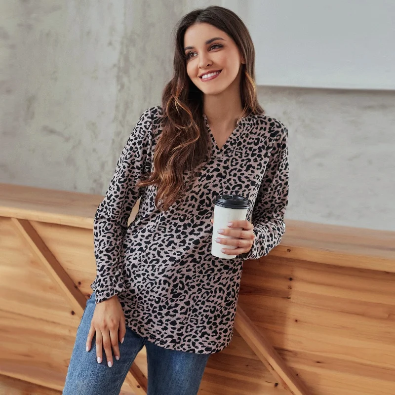 2021 New style  plus size fleece print long sleeve v-neck custom logo tops