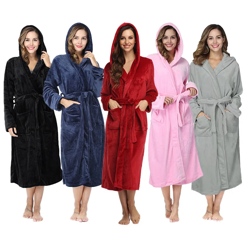 Hot Sale Spa Bathrobes Logo women designer logo custom bath robe with hood luxury hotel coral fleece hooded coral velvet bat
