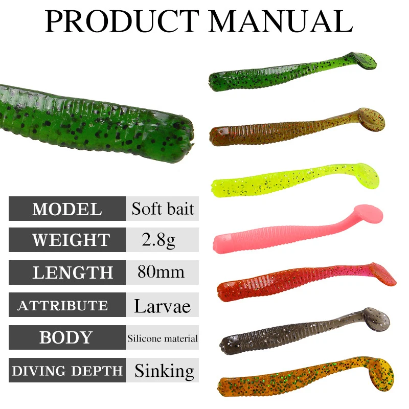 WEIHE 2.8g 8cm 7 colors artificial soft fishing lure silicone fishing bait for outdoor fishing activity