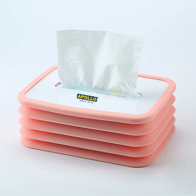 Foldable Creative Nordic Desktop Square Rectangle Silicone Plastic Packaging Facial Paper Dispenser Rack Car Tissue Box Cover