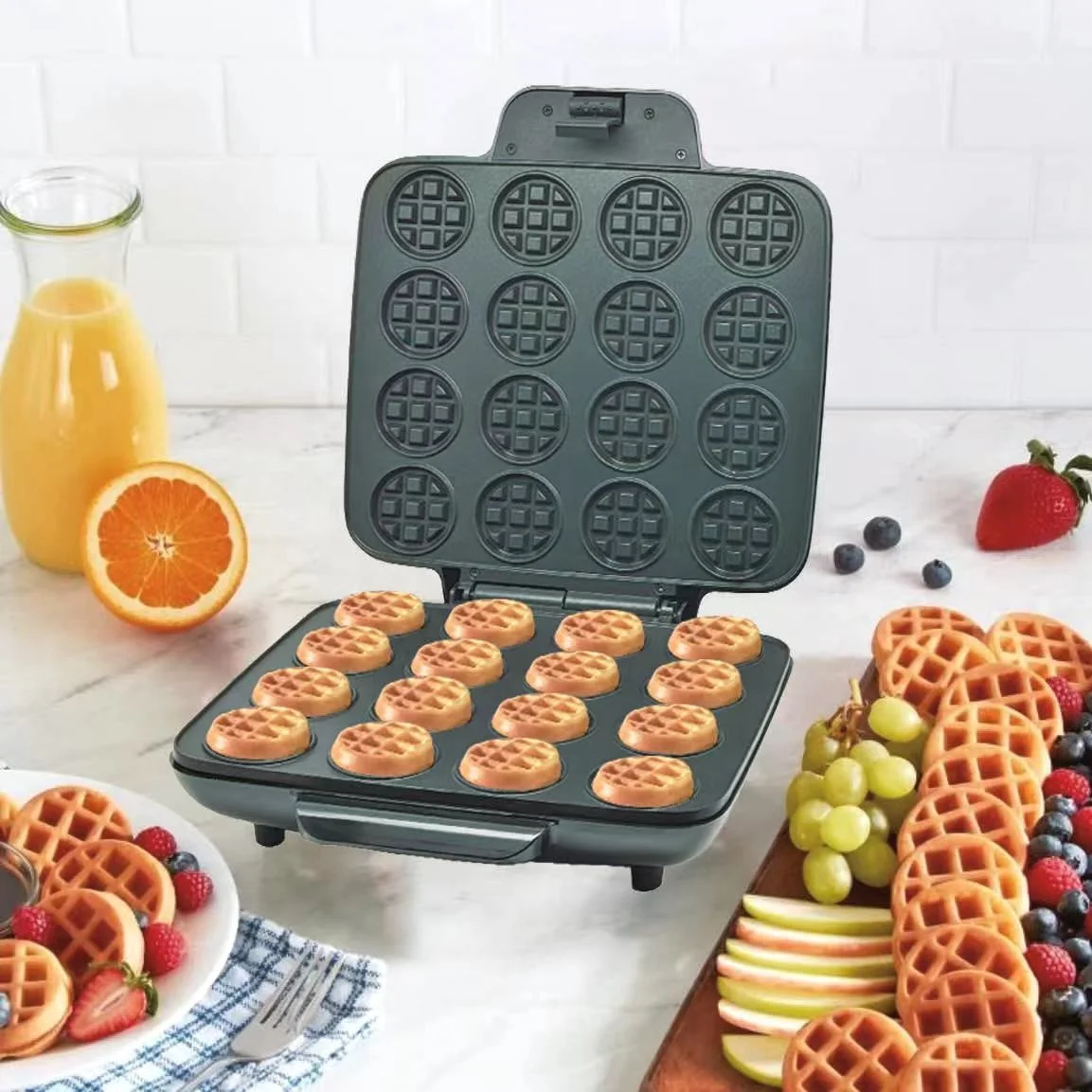 BSCI factory  hot selling  mini  double waffle maker  Industrial waffle machine 16 holes  snacks mini waffle making  machine
