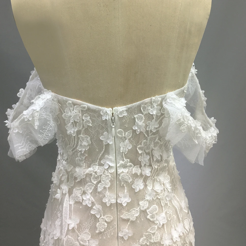 TEENYEE New Trends Customized Size Short Sleeves Long Lace Evening Dress ball Gown Wedding Dresses For Bride