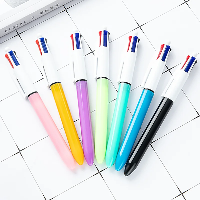 Factory Wholesale Custom Logo Retractable Plastic Ballpoint Pen Fashion 4 Colors in 1 Set of Multicolor Ballpoint Pen