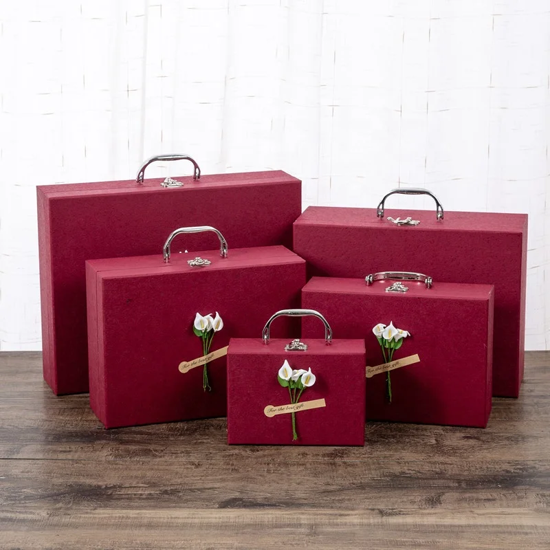 Luxury cardboard travel case paper small suitcase box with handle