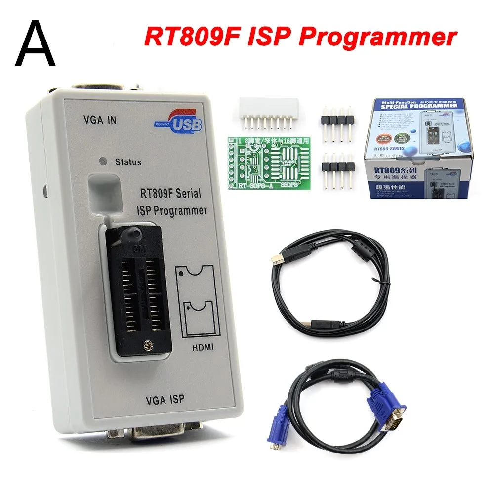 2021 новейший RT809F ЖК ISP программатор + 15 адаптеров KB9012 TSOP8 TSSOP8 IC тестовый зажим SOP16 VGA кабель Бесплатная
