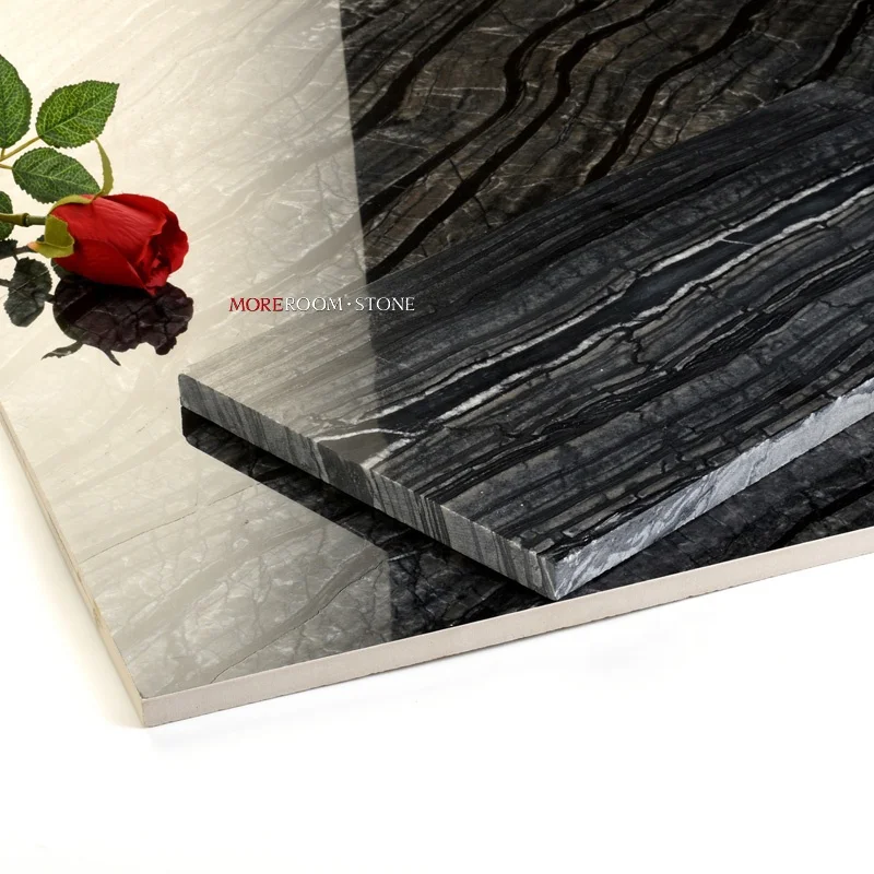 Foshan MOREROOM STONE Grade AAA Black Wooden Marble Stone Look Glazed Porcelain Bathroom Floor and Wall Tiles