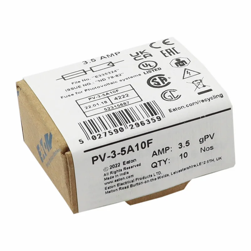 1000V 10*38mm PV-3-5A10F Bussmann Fuse For Solar Photovoltaic Fuses Current Rating 3.5A Fuse