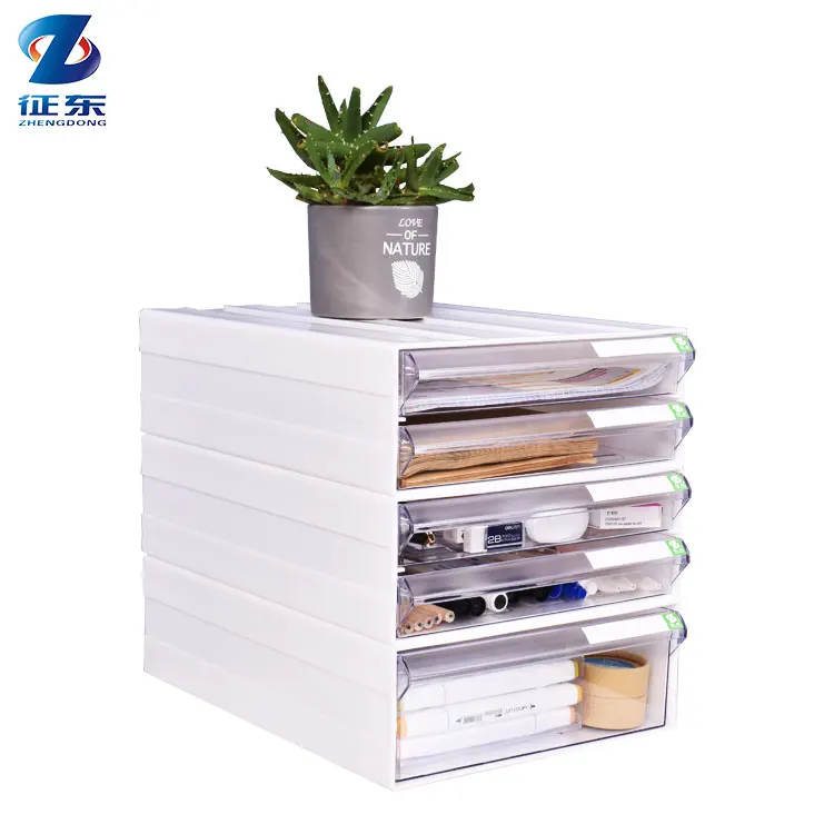 White Office Drawer Box File A4 Size Tabletop Desk Organizer Multi Layer Storage
