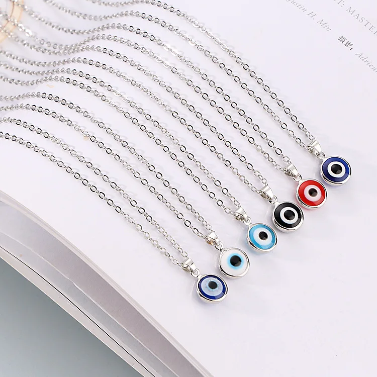 Wholesale Gold Plated Round Pendant Women Girls Blue Evil Eyes Necklace Jewelry For Gift
