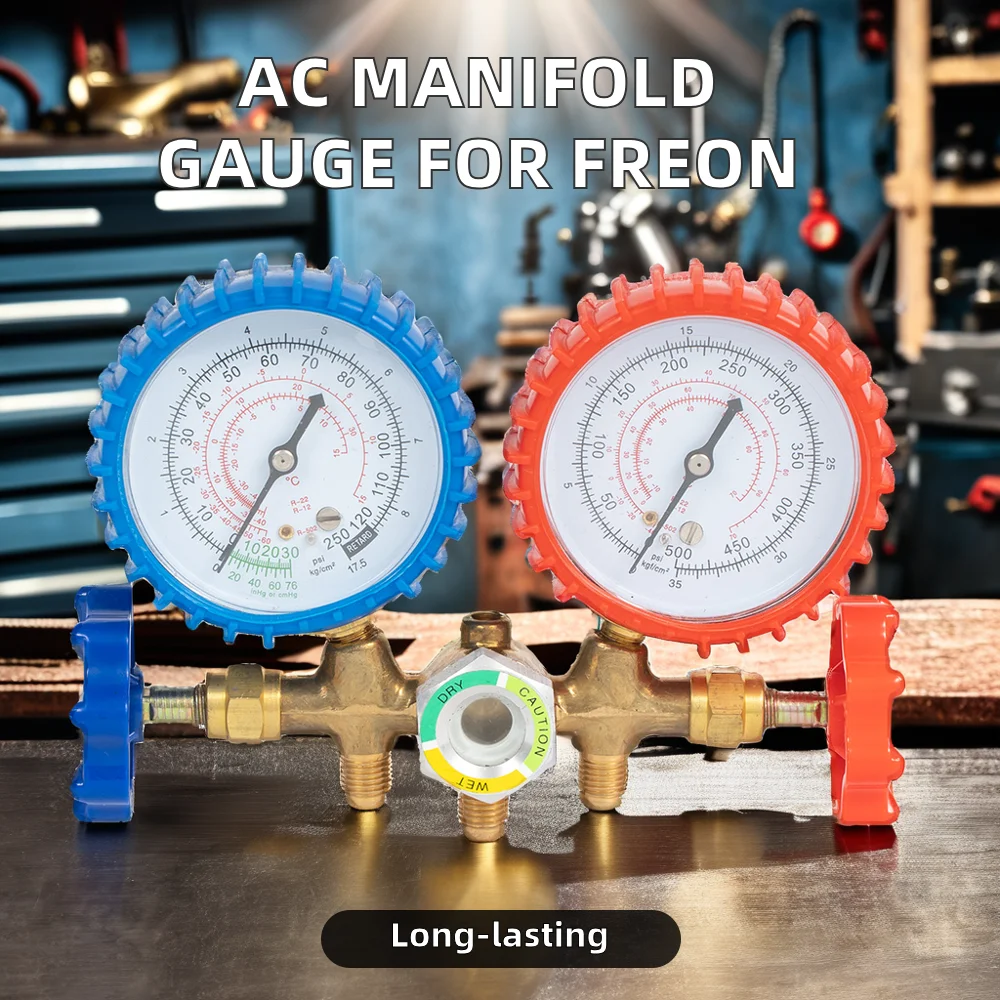 Electric Stainless Steel Freon Charging Manifold Pressure Gauges AC Car Air Conditioner with Refrigerant for Industrial Use