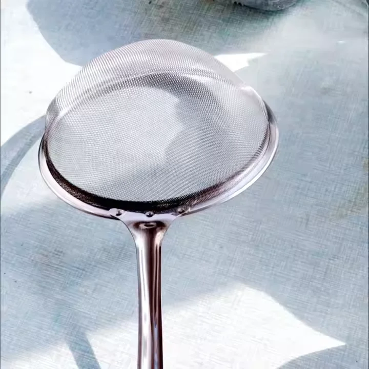 home and kitchen factory custom Soybean Milk Skimmer Tea Sieve Red PP Handle Stainless Steel Strainer