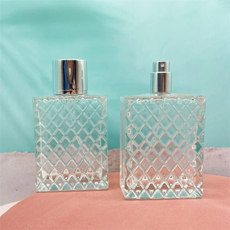 100ml Wholesale square glass perfume bottle with silver lids
