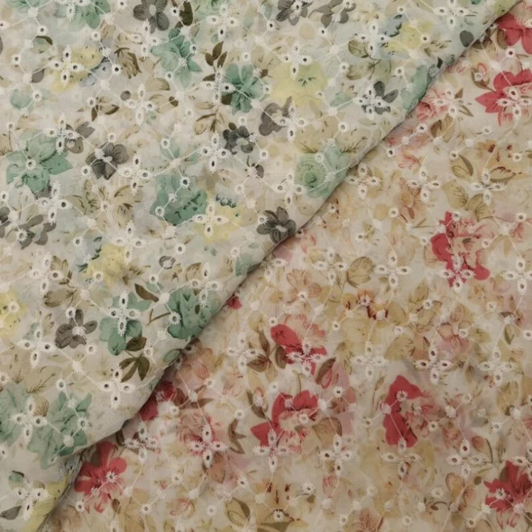 textile factory price 3D floral chiffon embroidered large print fabric embroidery for lady fashion dress