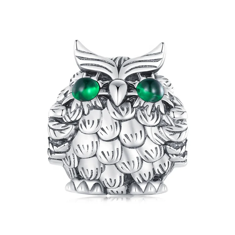 Youchuang owl high quality 3d cute non tarnish charm diy animal gold plated engraving bracelet 925 silver jewellery beads charms