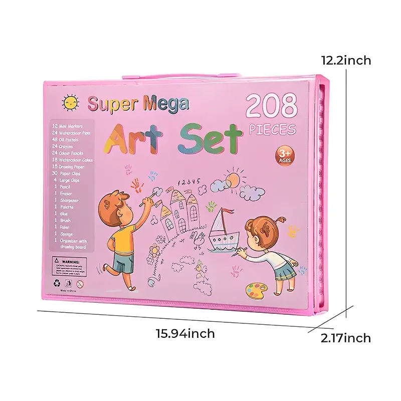 208PCS Education Graffiti DIY Stationery Set Water Color Painting Brush Kit Colour Pencil Crayon Art Drawing Toy with Board