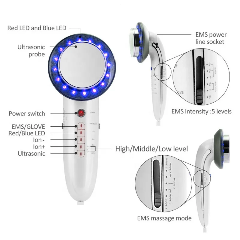 Handheld Multifunctional Beauty Instrument Ems Massager Microcurrent Face Lift Ultrasonic Vibration Face Body Slimming Device