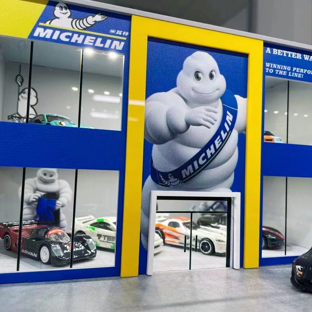 1/64 Scale Simulation Car Model Garage Street View Scene Space Ornaments Acrylic Display Box