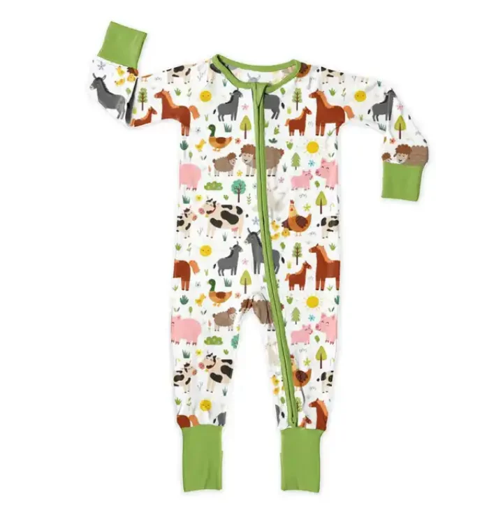 Wholesale Kids Footie Zipper Baby Bamboo Spandex Pajamas