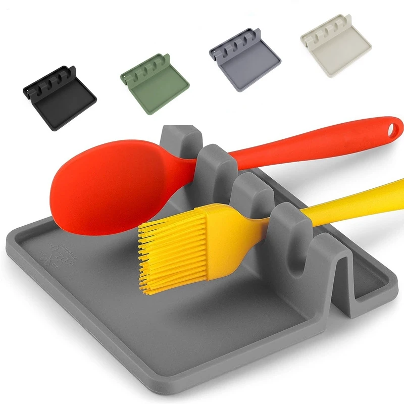 Kitchen Silicone Utensil Rest with Drip Pad Spoon Rest Spoon Holder for Multiple Utensils