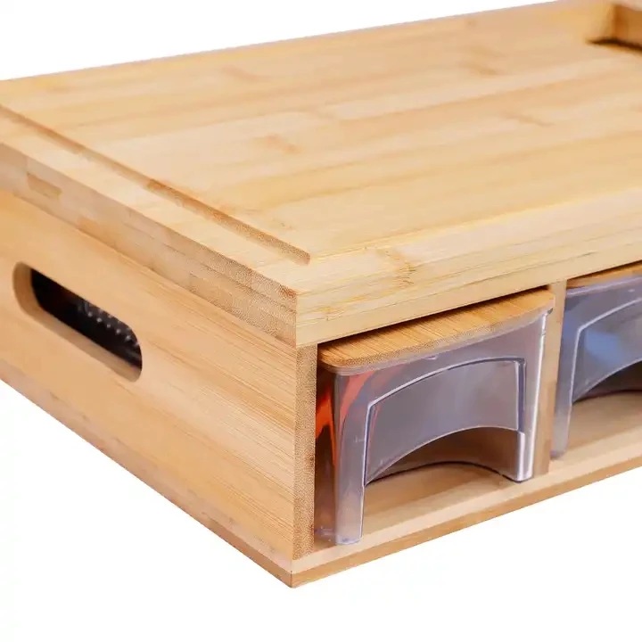 Bamboo Cutting Board With Food 4 Containers Storage Multifunctional drawer Wood Chopping Board