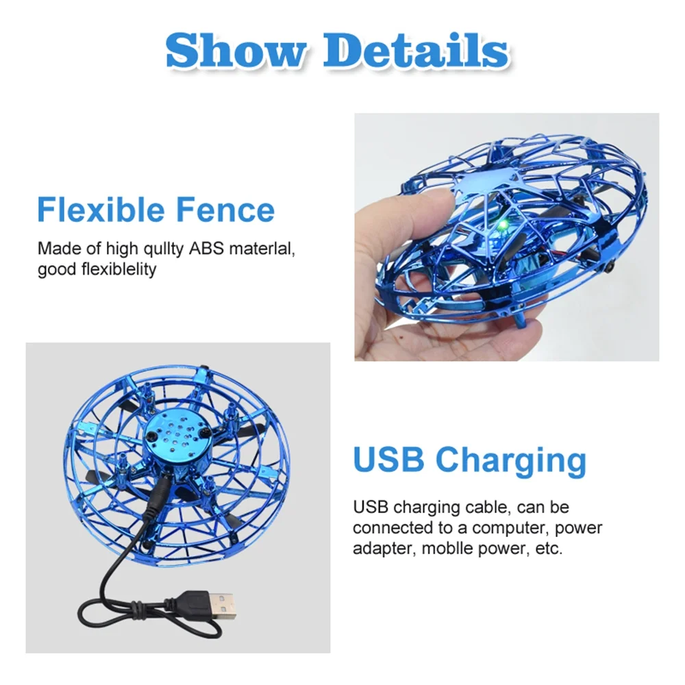 Mini UFO Drone RC Helicopter Aircraft Toy Quadcopter Infrared Hand Sensing Interactive Flying Saucer RC Toys Golden /Red /Blue