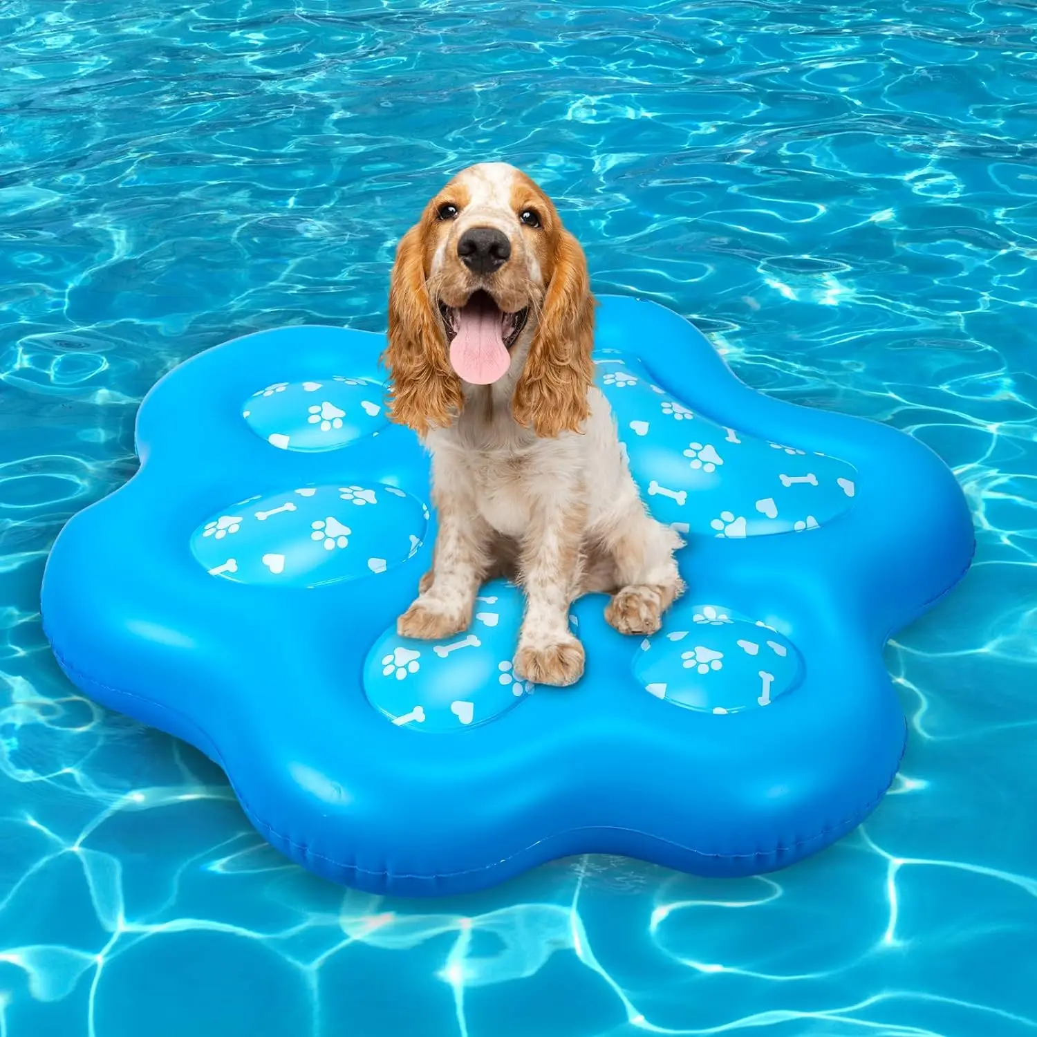 2PCS Inflatable Dog Floating Raft for Summer Pool Durable and Foldable Pet Pool Rafts Ride-on with Footprint and Bone Patterns