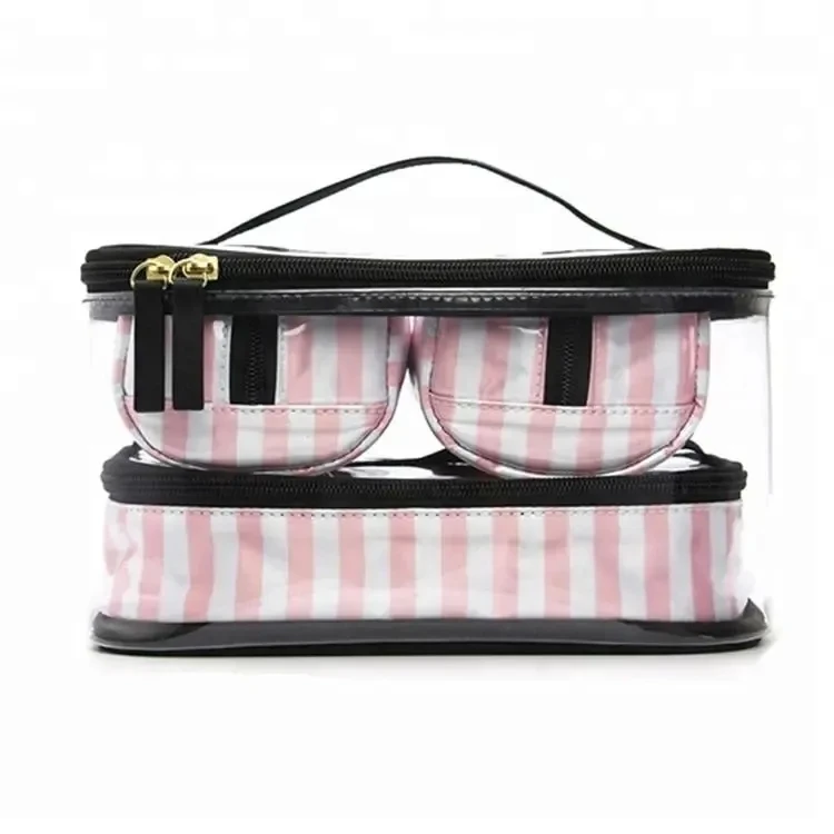 4 IN 1 Portable Clear Transparent PVC Makeup Pouch Cosmetic Bag Cheap Travel Toiletry Kit