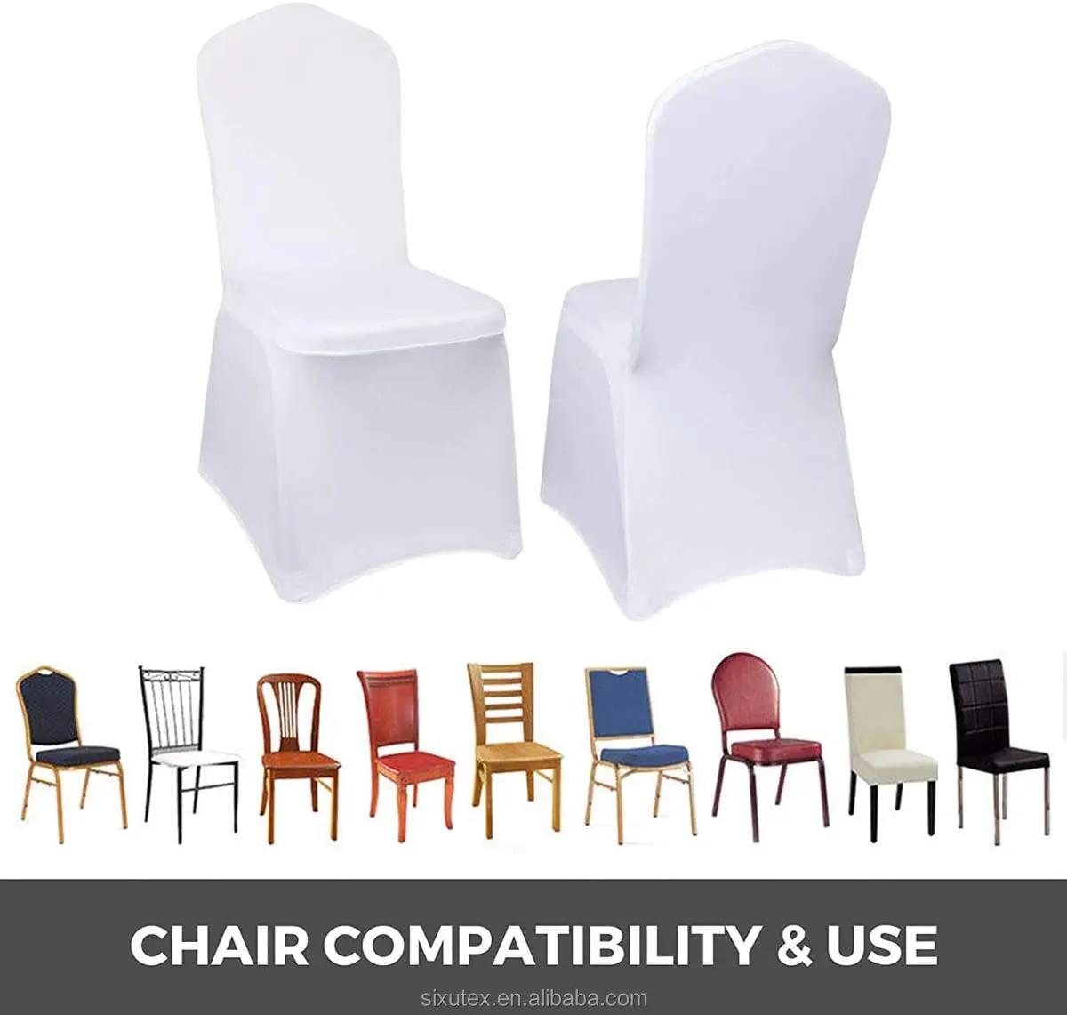 Polyester Spandex Stretchable Banquet Couvertures de chaise de mariage Decoration Dining Wedding Chair Covers