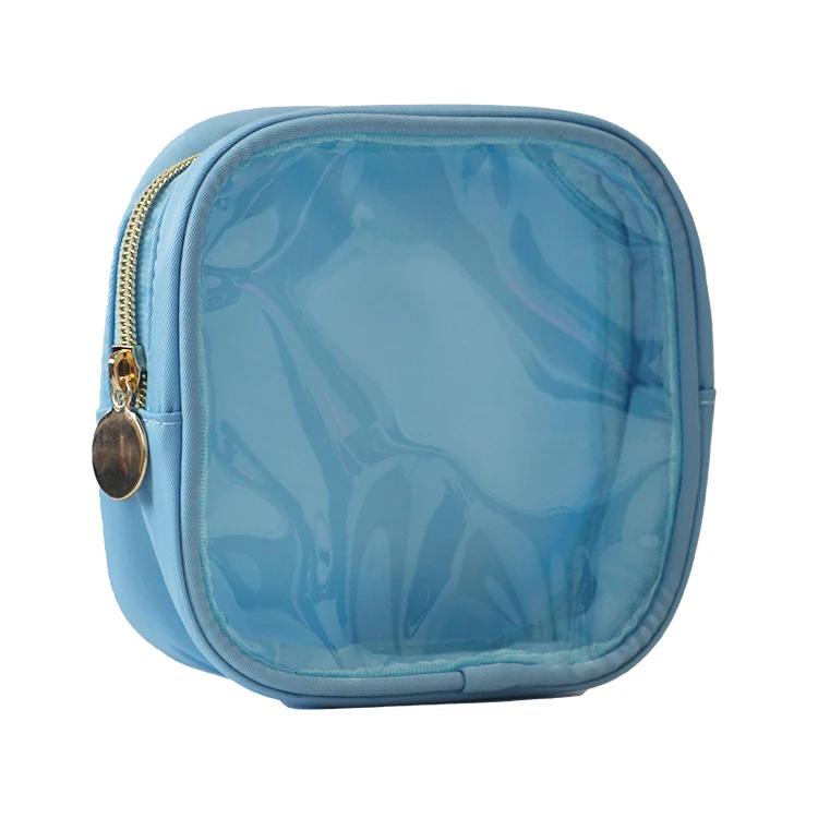 New Pink Small Transparent Make Up PVC Waterproof Nylon Cosmetic Pouch Mini Makeup Bag With  Zipper