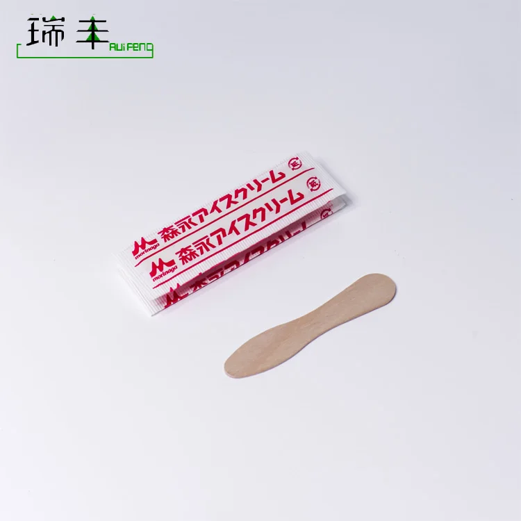 Wholesale Disposable birch Wooden bundled 75mm ice cream spoon