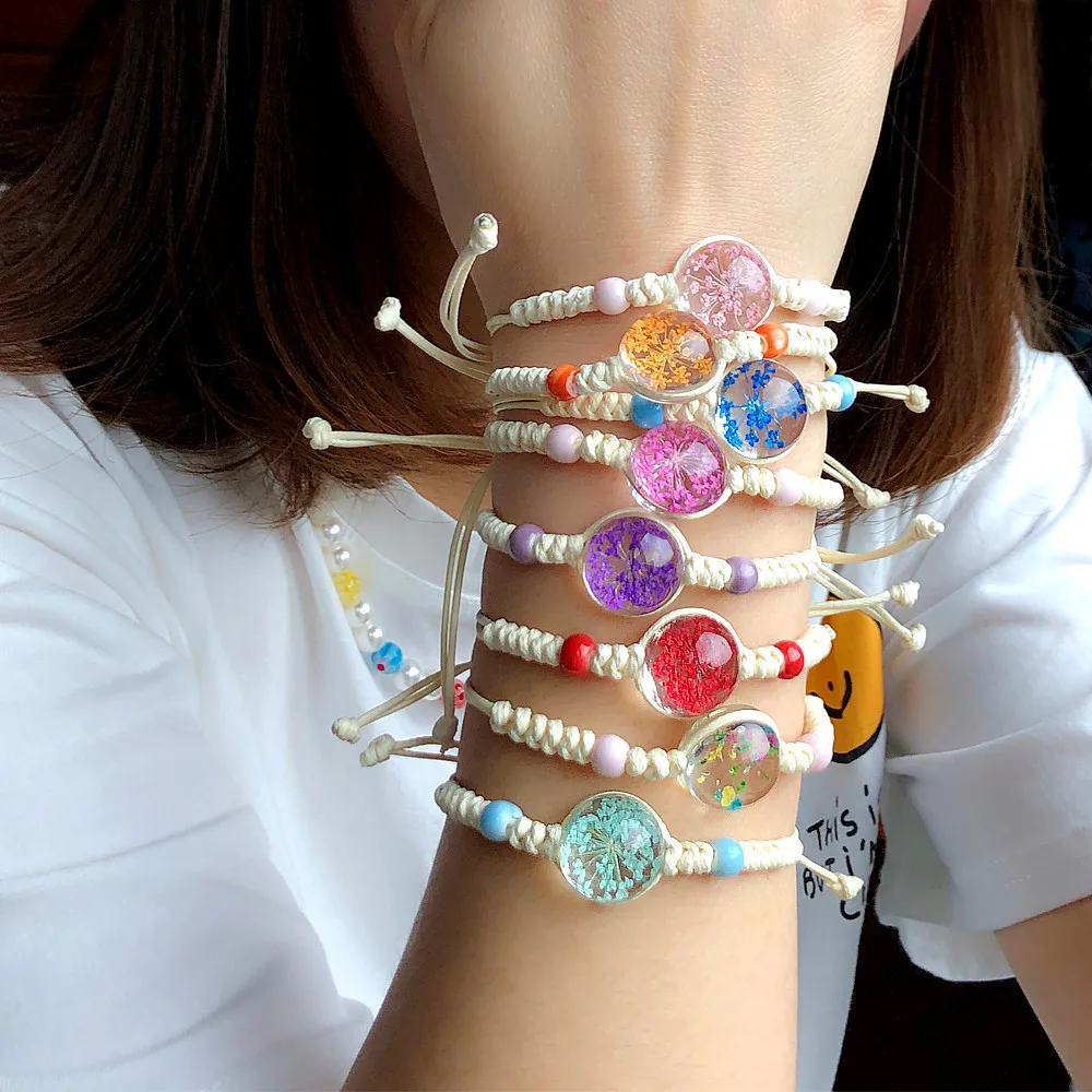 New Arrival Handmade Rope Bracelet Boho Tree Of Life Crystal Ball Bracelets Dried Flowers Bracelet Jewelry for Girl
