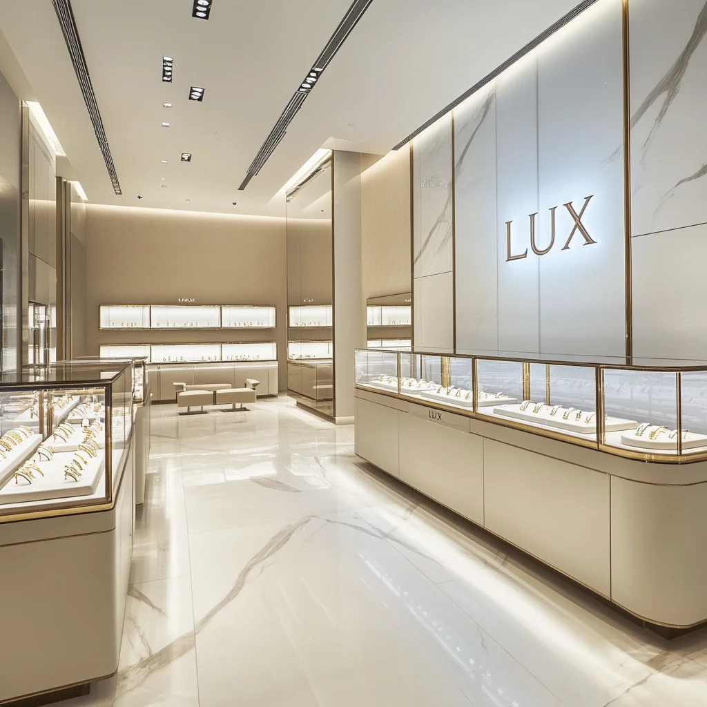 LUX Custom Modern Jewellery Display High Quality MDF Wood Showcase Jewelry Display Cabinet with LED Light