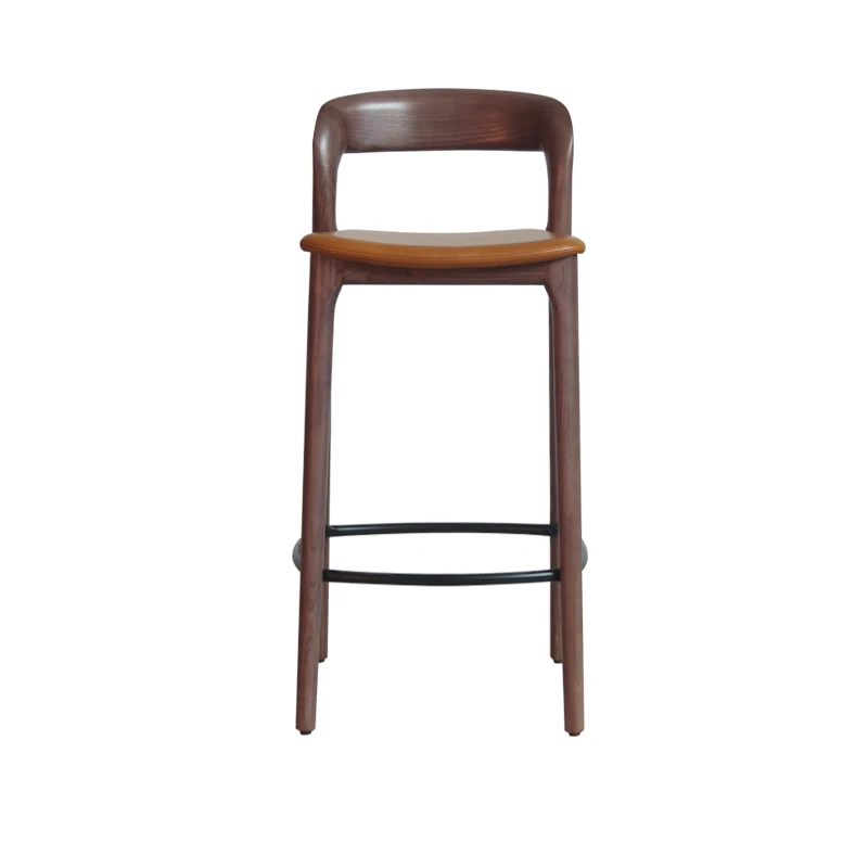 wooden bar chair stool 360 degree swivel without back side chair Kitchen upholstered PU Leather Cushion with wooden pedal