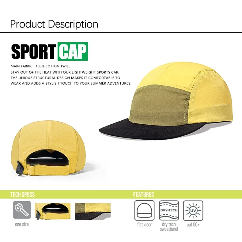 [Foldable,Stowable] BSCI Factory Custom 5 Panel Camper Hat Unstructured Quick Dry Camp waterproof Foldable Running Cap