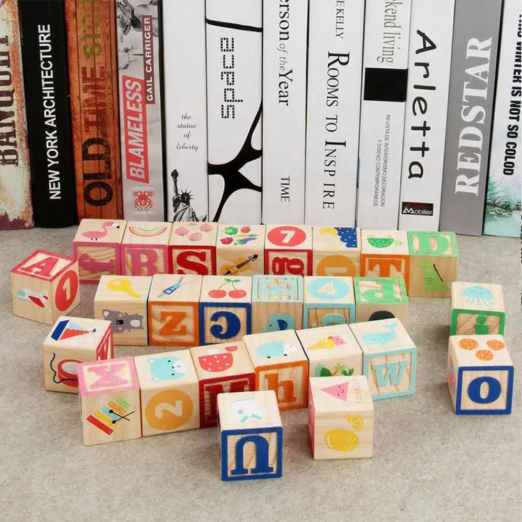 Custom Kids Early Learning Montessori Alphabet Letters Digital Wooden ABC Cube Blocks Educational Toys