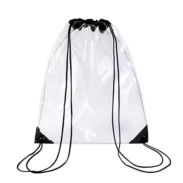 Transparent Cinch Cord Bags Stadium Sports Gym Pvc Swimming Backpack Waterproof Beach Clear Pvc Drawstring Bag