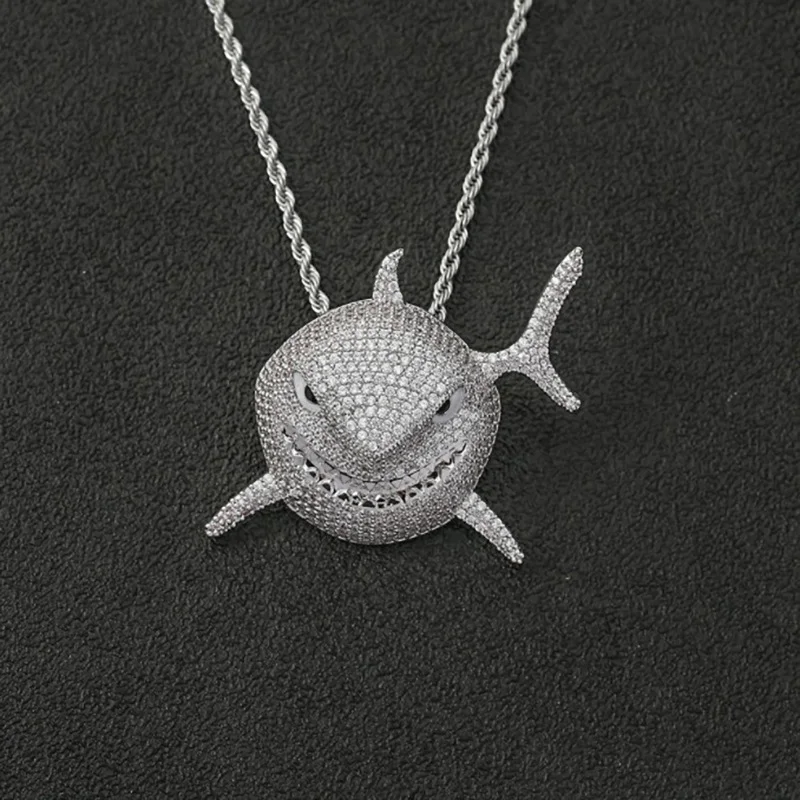 Hip Hop White Gold 925 Sterling Silver Big Shark Iced Out Diamond Pendant Custom Zircon Moissanite Pendant