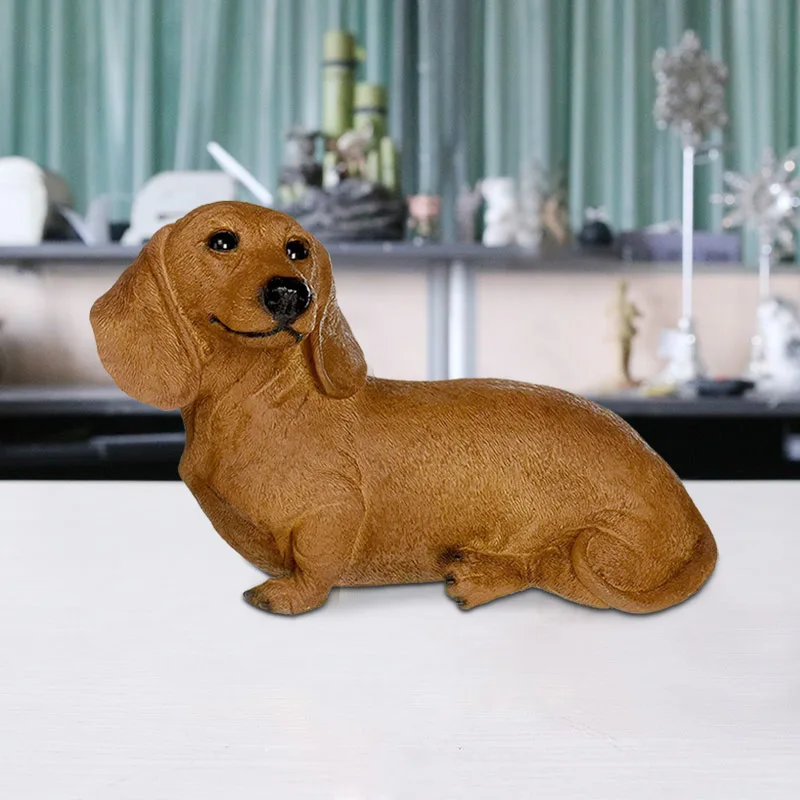 Resin Brown Dachshund Puppy Statue Garden Dog Decor