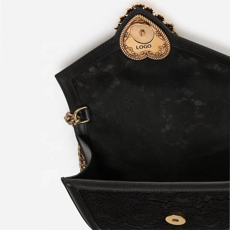 Women Black Evening Clutches Micro Sling Bags Lace Devotion Wedding Mini Single Shoulder bag