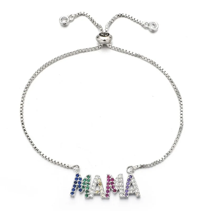 Engrave Letter MOM MAMA Charms Bracelet for Women Cubic Zircon Adjustable Chain Gold Silver Color Wedding Party Crystal Jewelry