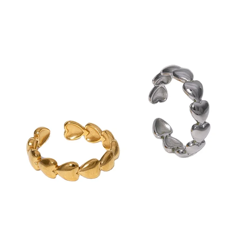 Mifen Sweet Couple No Fade Love Finger Jewelry Stainless Steel Heart Shaped Chain Open Ring Wholesale For Women